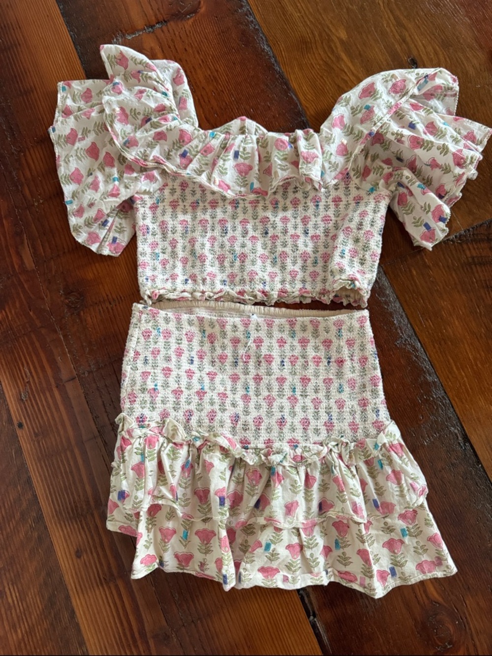 SAYLOR Pink Cream Floral Ruffle Two-Piece Mini Dress